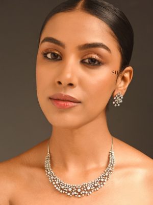 White AD Stone Silver Necklace ABDIN02013