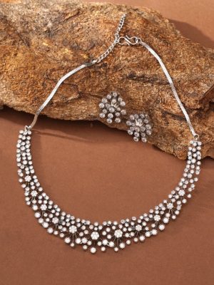 White AD Stone Silver Necklace ABDIN02013