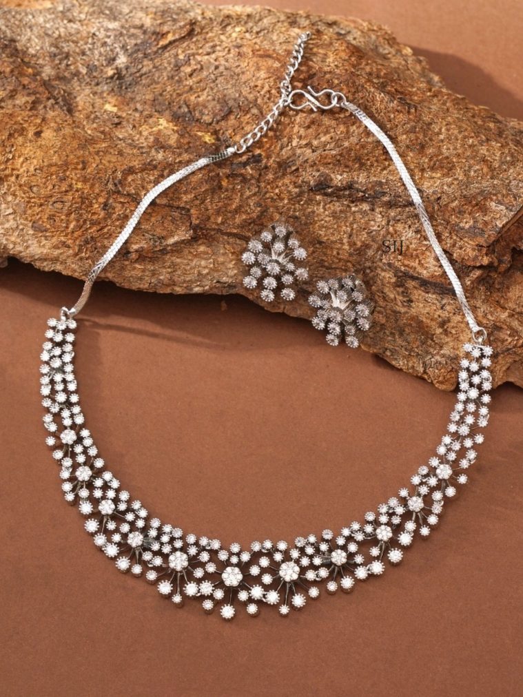 White AD Stone Silver Necklace ABDIN02013