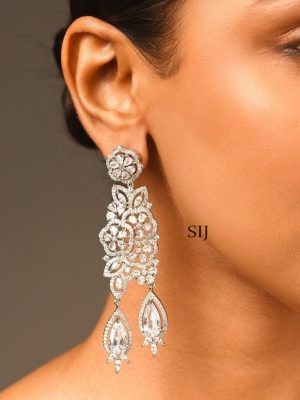 Silver Finish White Stone Earrings