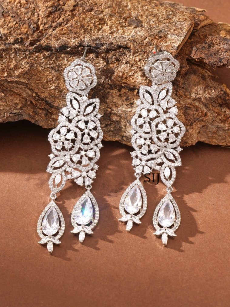 Silver Plated White Stone Earrings ABDIE02034