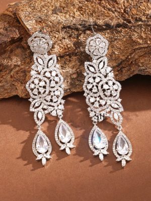 Silver Finish White Stone Earrings