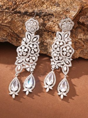Silver Finish White Stone Earrings