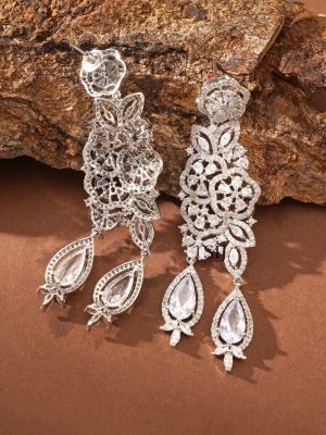 Silver Finish White Stone Earrings