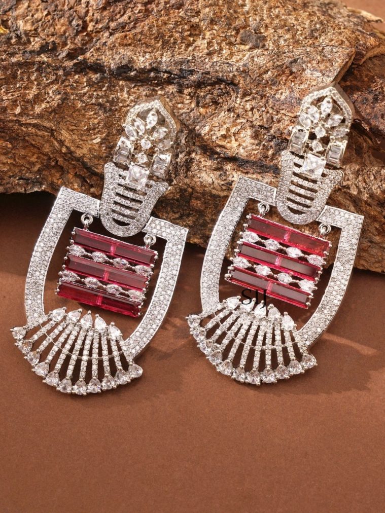 Silver Finish Stone Earrings ABDIE02035