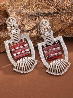 Silver Finish Stone Earrings ABDIE02035