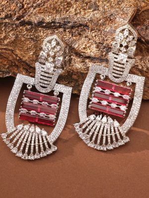 Silver Finish Stone Earrings ABDIE02035