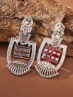 Silver Finish Stone Earrings ABDIE02035