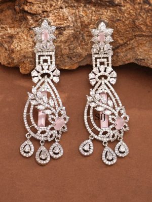 Silver Finish Stone Earrings ABDIE02036