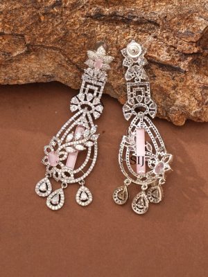 Silver Finish Stone Earrings ABDIE02036