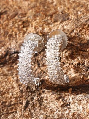 Silver Finish White Stone Earrings ABDIE02037