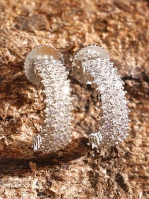 Silver Finish White Stone Earrings ABDIE02037