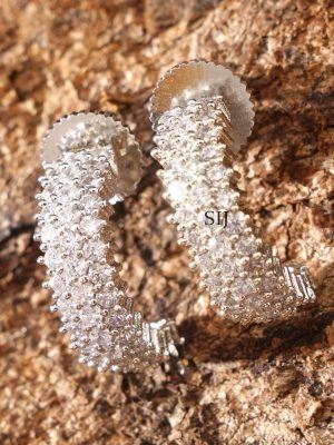 Silver Finish White Stone Earrings ABDIE02037