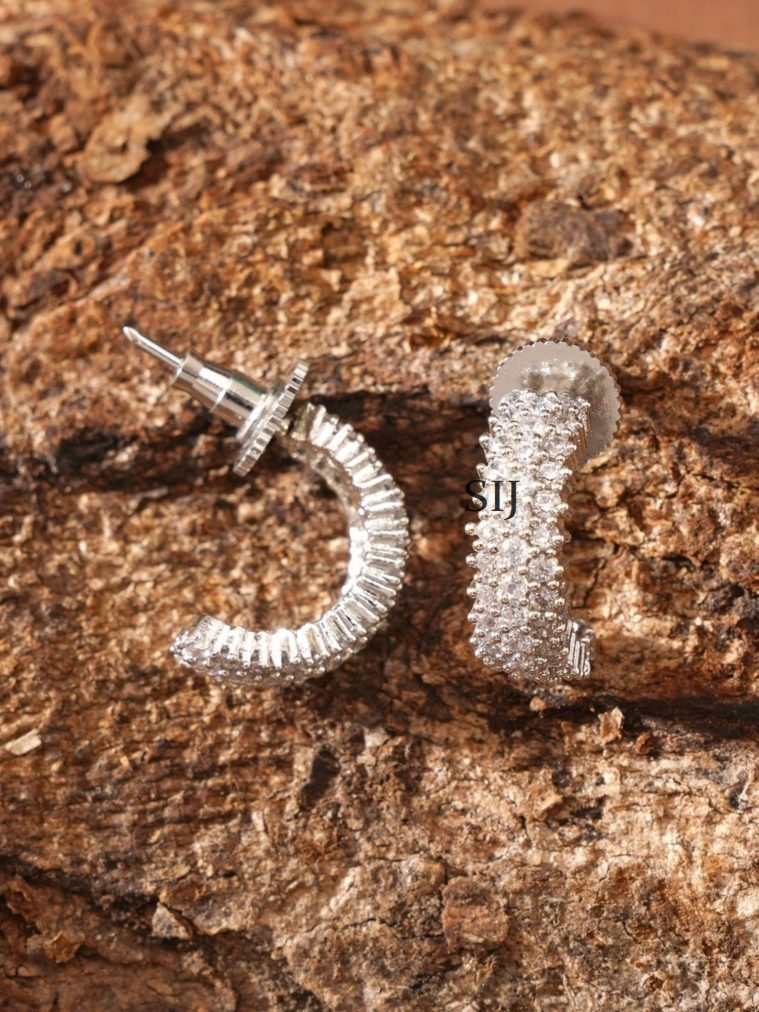 Silver Finish White Stone Earrings ABDIE02037