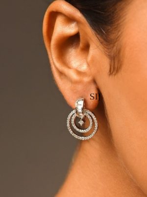 Silver Finish White Stone Earrings ABDIE02038