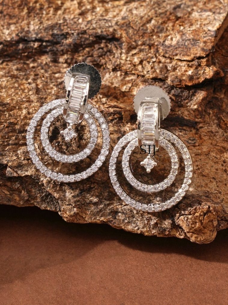 Silver Finish White Stone Earrings ABDIE02038
