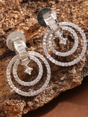 Silver Finish White Stone Earrings ABDIE02038