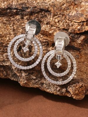 Silver Finish White Stone Earrings ABDIE02038