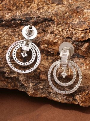 Silver Finish White Stone Earrings ABDIE02038
