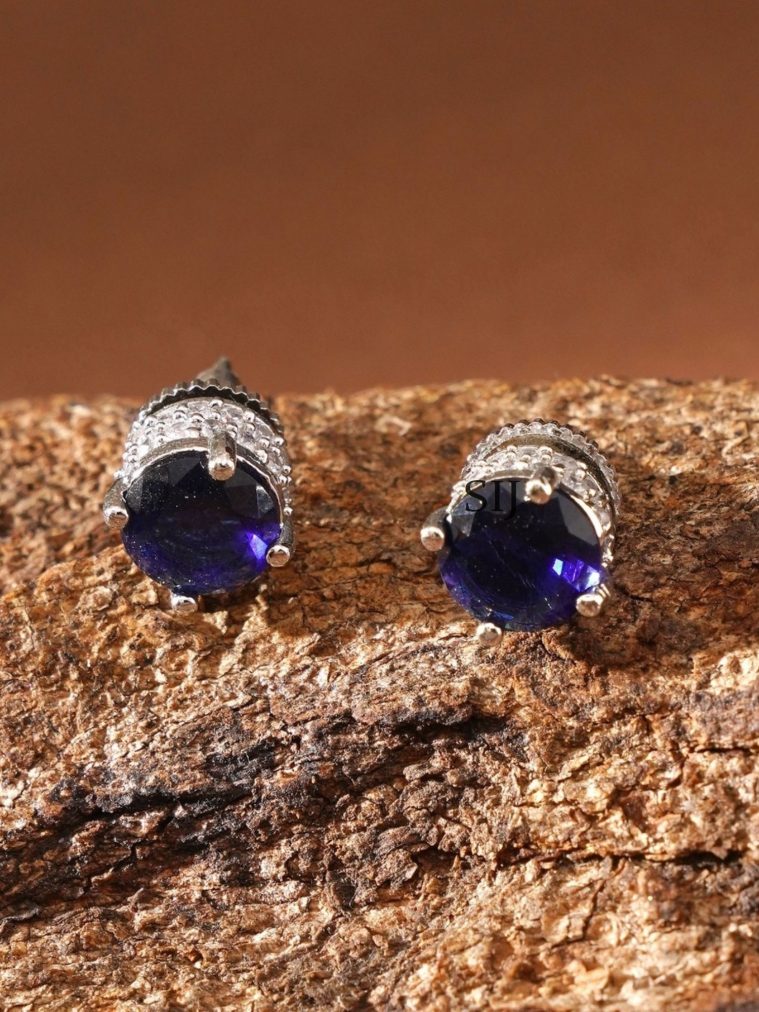 Silver Finish Stone Stud Earrings ABDIE02039