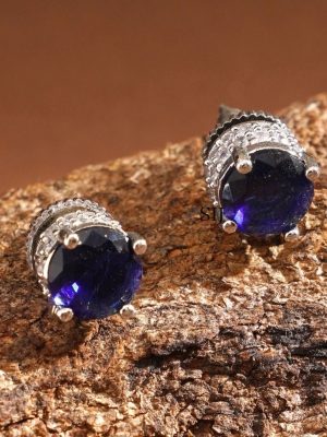 Silver Finish Stone Stud Earrings ABDIE02039