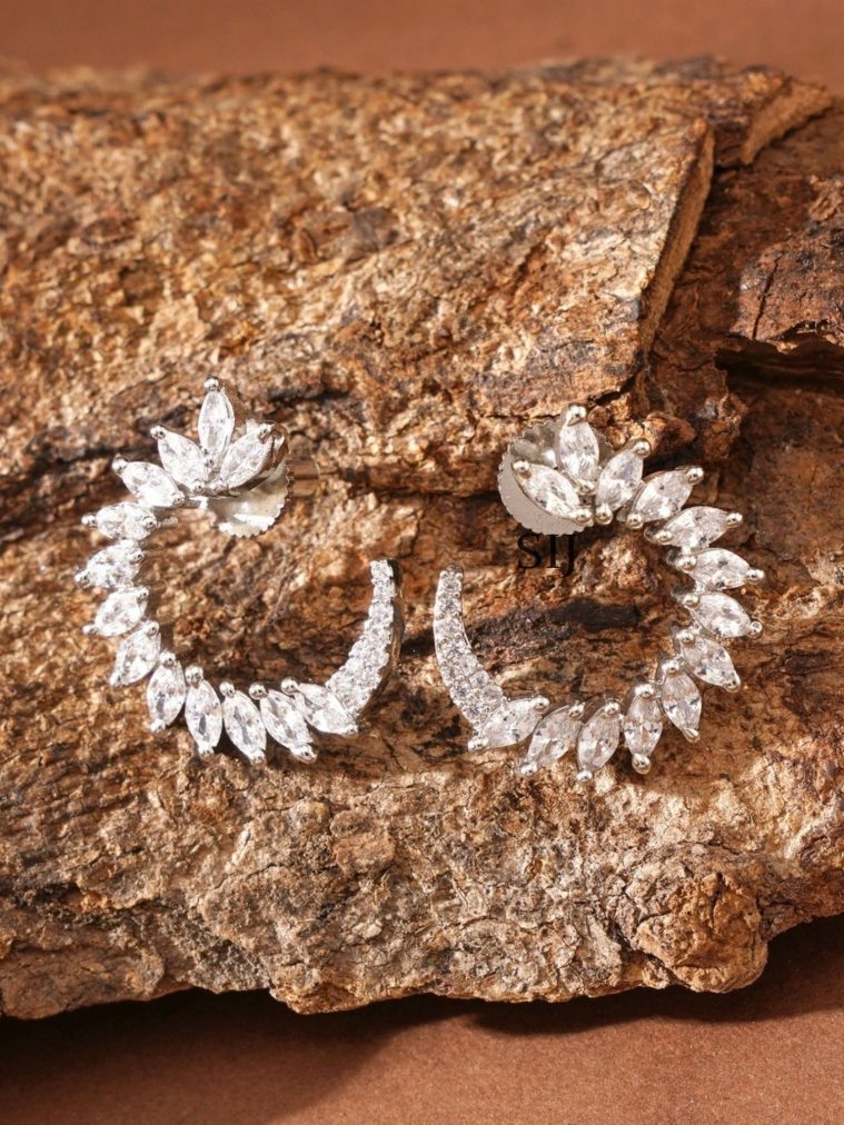 Silver Finish White Stone Earrings ABDIE02040