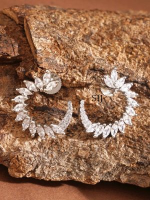 Silver Finish White Stone Earrings ABDIE02040