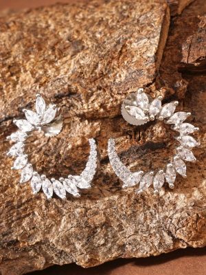 Silver Finish White Stone Earrings ABDIE02040
