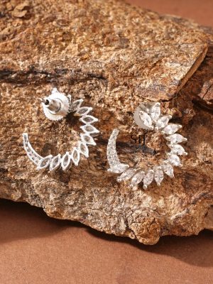 Silver Finish White Stone Earrings ABDIE02040