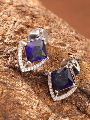 Silver Finish Stone Earrings ABDIE02041