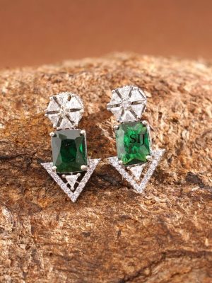 Silver Finish Stone Earrings ABDIE02042