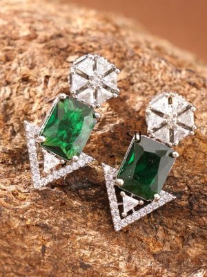 Silver Finish Stone Earrings ABDIE02042