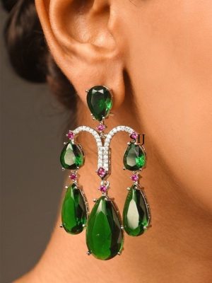 Silver Finish Stone Long Earrings ABDIE02044