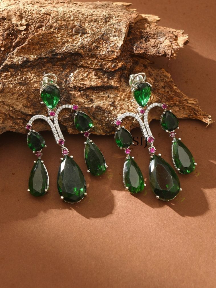 Silver Finish Stone Long Earrings ABDIE02044