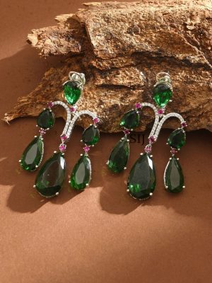 Silver Finish Stone Long Earrings ABDIE02044