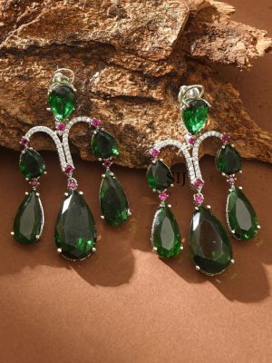 Silver Finish Stone Long Earrings ABDIE02044
