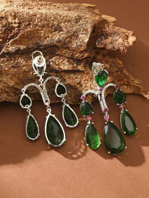 Silver Finish Stone Long Earrings ABDIE02044