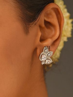 Silver Finish White Stone Stud Earrings ABDIE02045