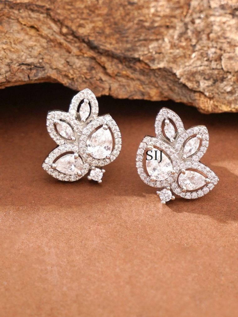 Silver Finish White Stone Stud Earrings ABDIE02045