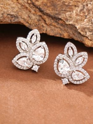Silver Finish White Stone Stud Earrings ABDIE02045