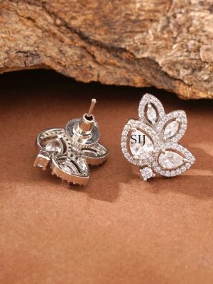Silver Finish White Stone Stud Earrings ABDIE02045