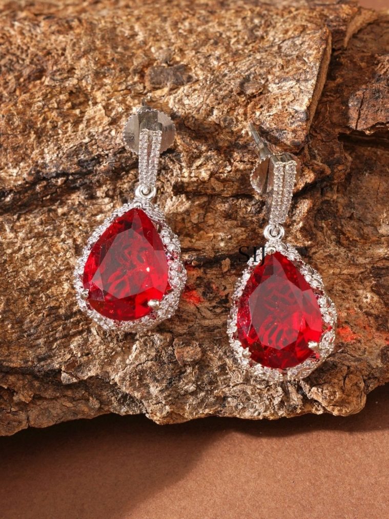 Silver Finish Stone Earrings ABDIE02046