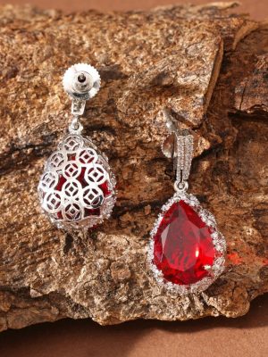 Silver Finish Stone Earrings ABDIE02046