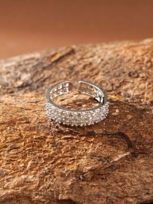 Silver Finish White Stone Finger Ring ABDIF02050