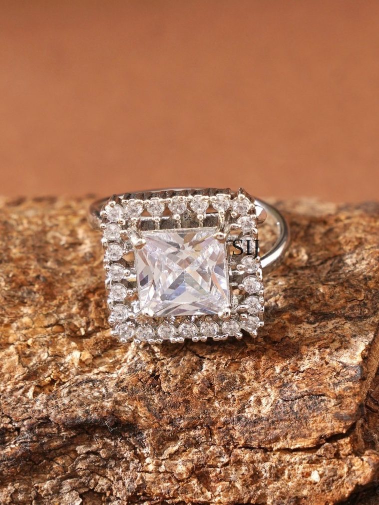 Silver Finish White Stone Finger Ring ABDIF02053
