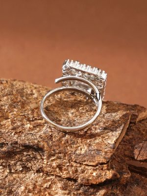 Silver Finish White Stone Finger Ring ABDIF02053