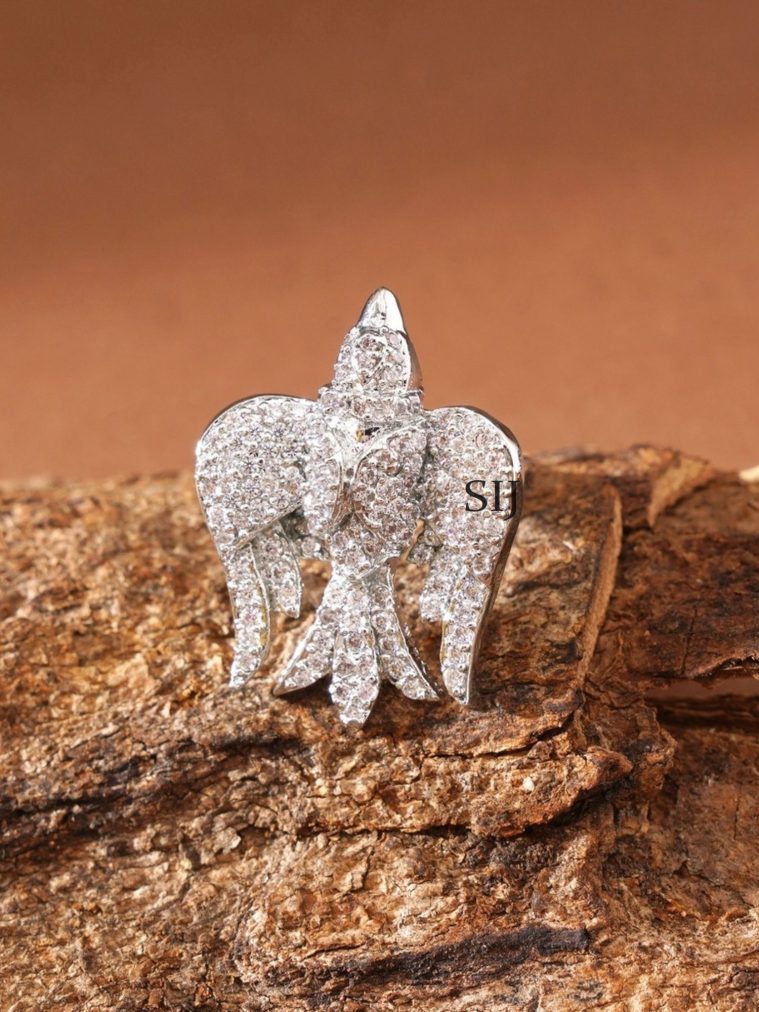 Silver Finish White Stone Garuda Finger Ring ABDIF02054