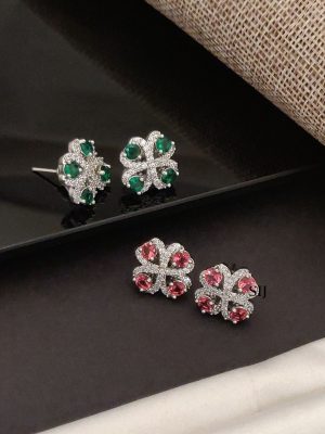 Silver Finish Stone Earrings ABDIE02086