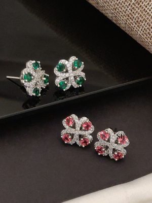 Silver Finish Stone Earrings ABDIE02086