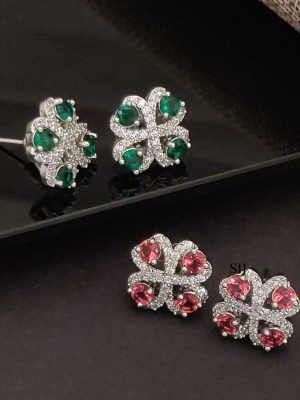 Silver Finish Stone Earrings ABDIE02086